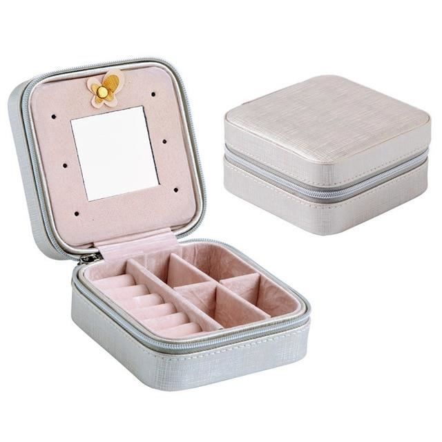 Boîte à Bijoux / Rangement En Cuir Aspinal Of London - Grise, Doublure Soie, Avec Miroir Et Poche