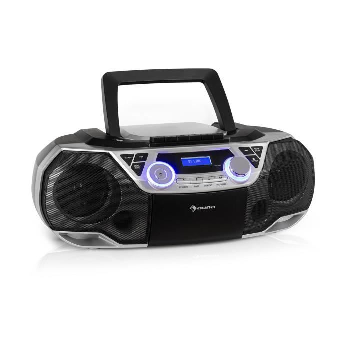 auna Roadie 2K Boombox Lecteur CD radio cassette , tuner DAB - DAB + FM , port USB , interface Bluetooth 5.0 , écran LCD , prise