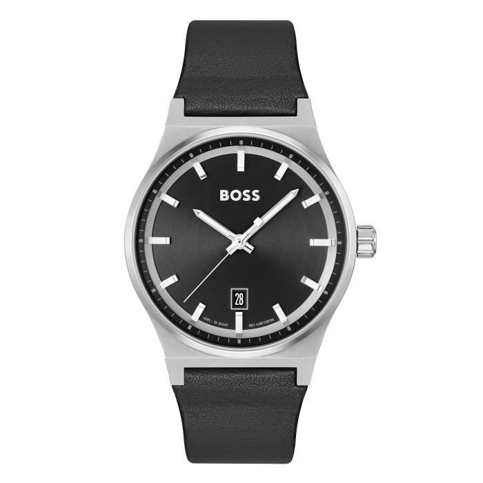 BOSS - Bracelet en cuir Cando - Homme - Gris