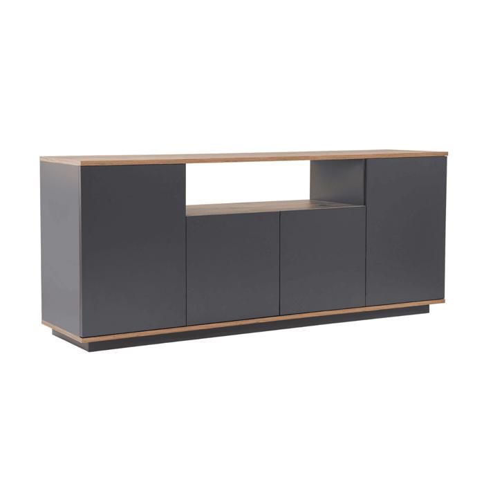 CALICOSY - Buffet 4 portes et 1 niche centrale L180 cm - ARISTA - Gris anthracite/ Pin atlantique