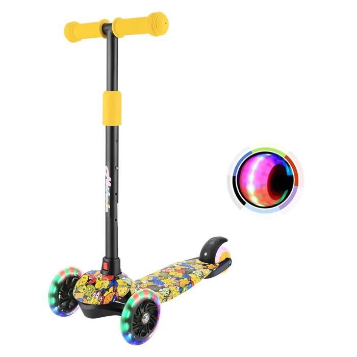 Trottinette 3 Roues Lumineuse Pour Enfants 3-8 Ans - Guidon Réglable, Roues LED, Poids Max 50kg