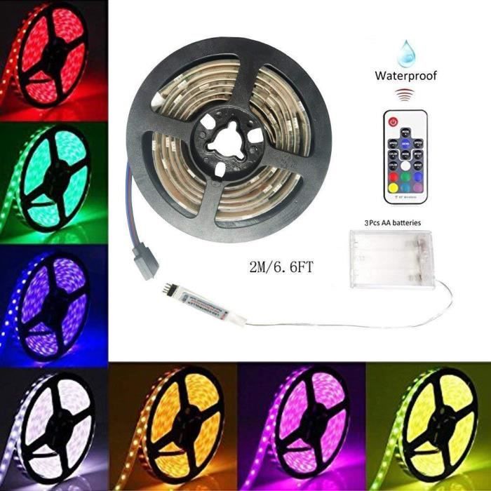 Bande LED à Piles Foeska 2m - Télécommande 24 Touches - IP65 Étanche - Décoration Intérieur/Extérieur