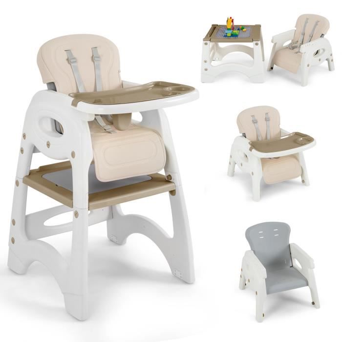 Chaise Haute Bébé COSTWAY 6 En 1 - Évolutive De 6 à 36 Mois - Avec Plateau & Harnais - Gris