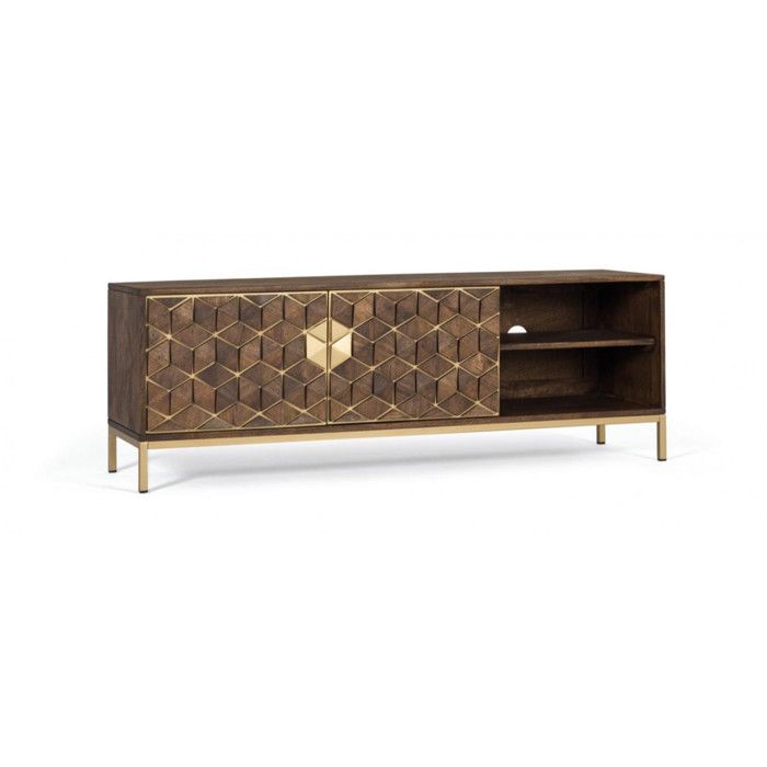 Meuble TV - Giner y Colomer - Bois de manguier - Noyer et doré - 2 portes et 2 compartiments Meuble TV - Giner y Colomer - Bois de manguier - Noyer et doré - 2 portes et 2 compartiments
