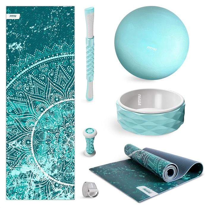 Kit De Yoga FITFIU KITWELL-600 - 6 Piezas (Esterilla, Pelota, Rueda, Masajeador) Color Lila