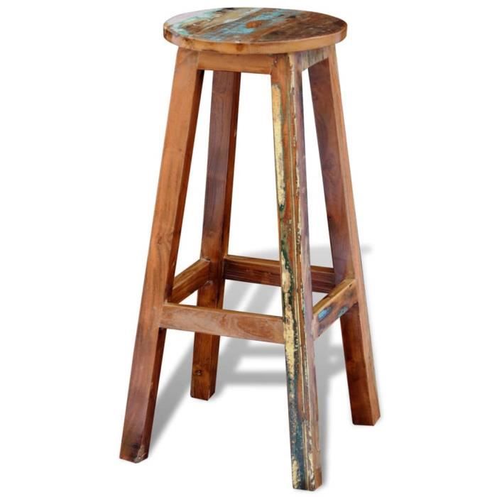 Tabouret de bar - GAROSA - Bois de récupération massif - 30 x 75 cm - Style vintage - Unique