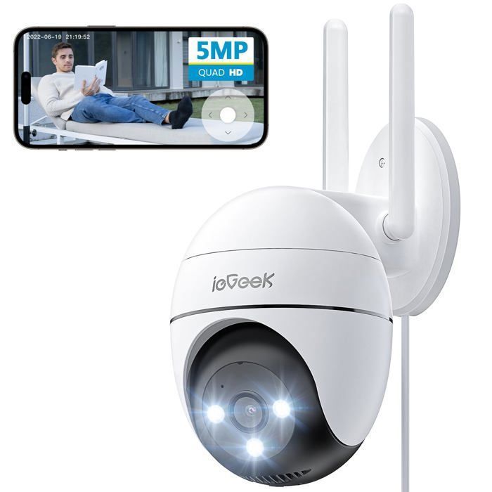 ieGeek 5MP Camera Surveillance WiFi Exterieure, 360° Camera IP, Vision Nocturne Couleur, Détection Humaine, Audio Bidirectionnel