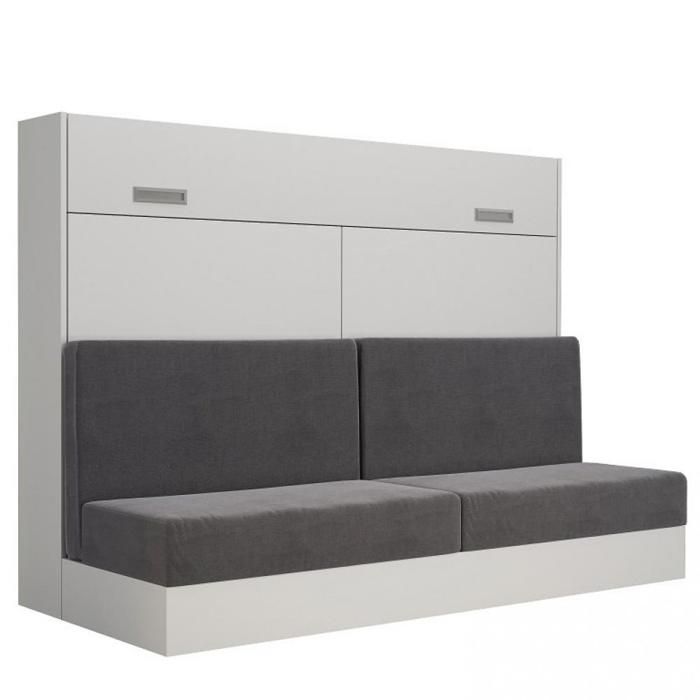 Armoire lit escamotable DANZO SOFA blanc canapé gris couchage 140*200 cm gris