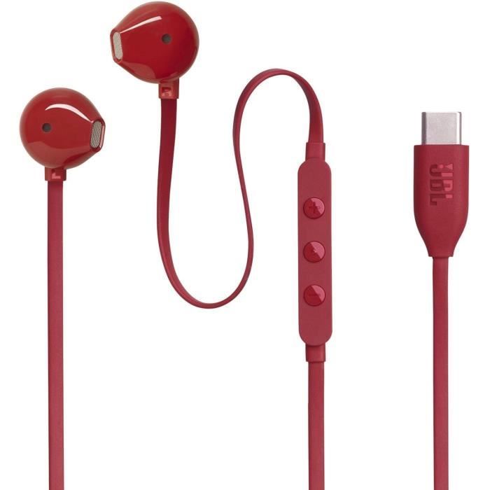 Ecouteurs filaires JBL Tune 305C - USB-C - Prise en charge Hi-Res - Rouge