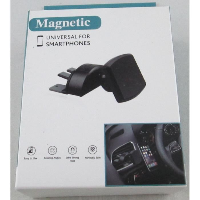 Support Magnétique Voiture Universel Noir - Fixation Grille D'aération, Rotation 360°, Aimant Puissant Pour Téléphone