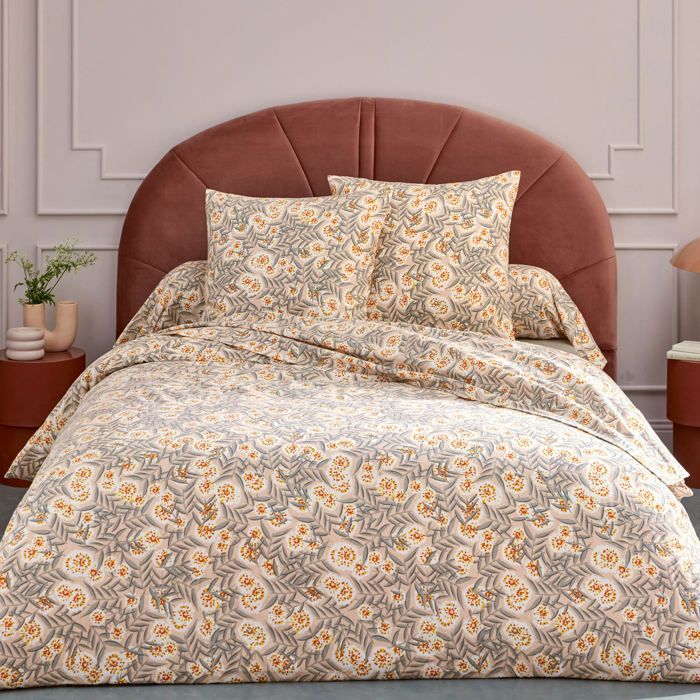 Parure de drap 240x300 cm 65x65 flanelle LILY gris orange 3 pièces