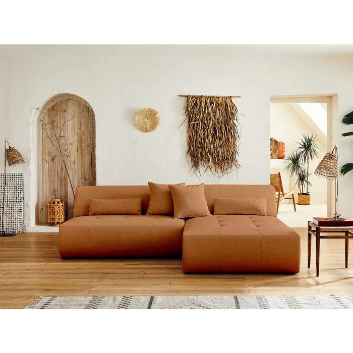 Canapé D'angle Réversible 4 Places En Tissu Marron Cozy – Habitat & Jardin