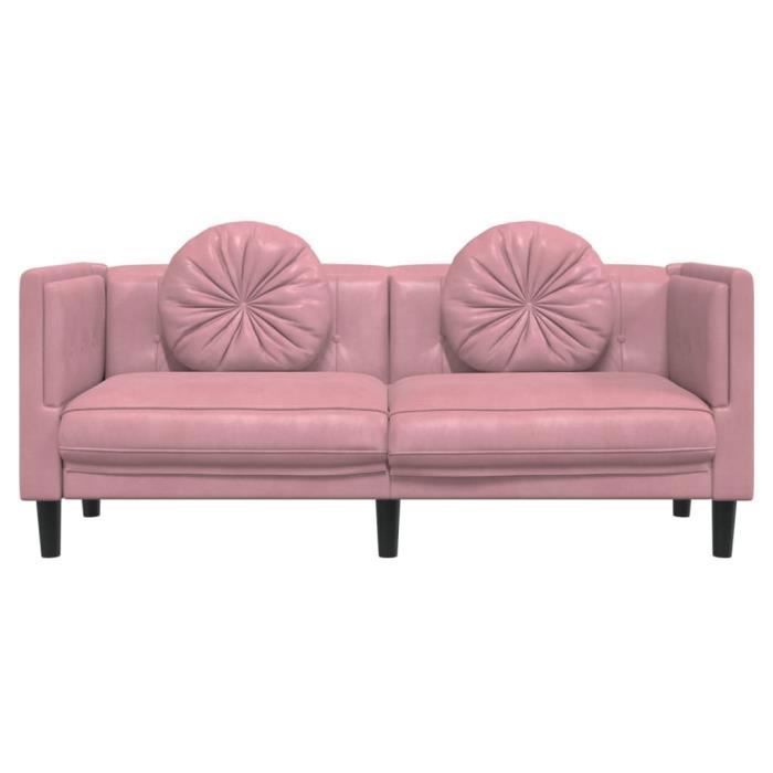 Canapé avec coussins 2 places rose velours
