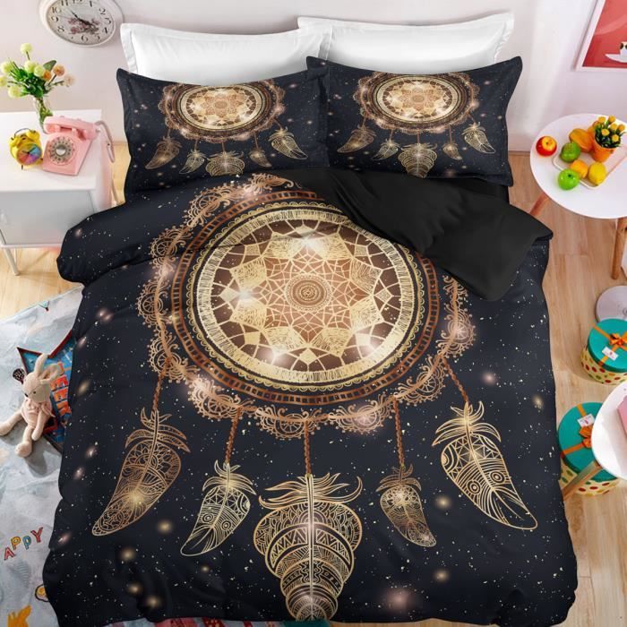Housse De Couette Attrape-rêves 140x200 Cm + Taie 65x65 Cm - Microfibre Polyester, Noir, Motif Rêveur Pour Fille - 6