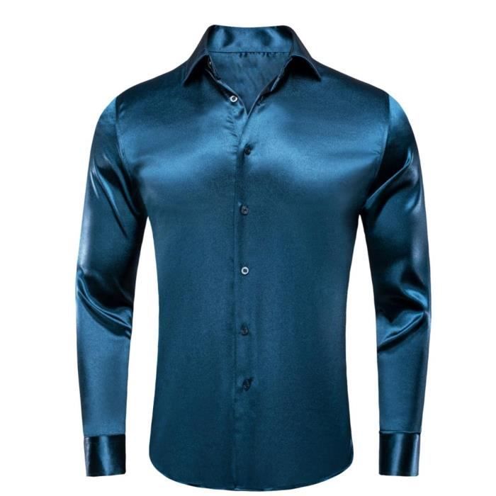 Chemise En Jean Homme Manches Longues Slim Fit Chemise Ete En Coton Couleur Unie - Noir Noir - Prêt-à-Porter