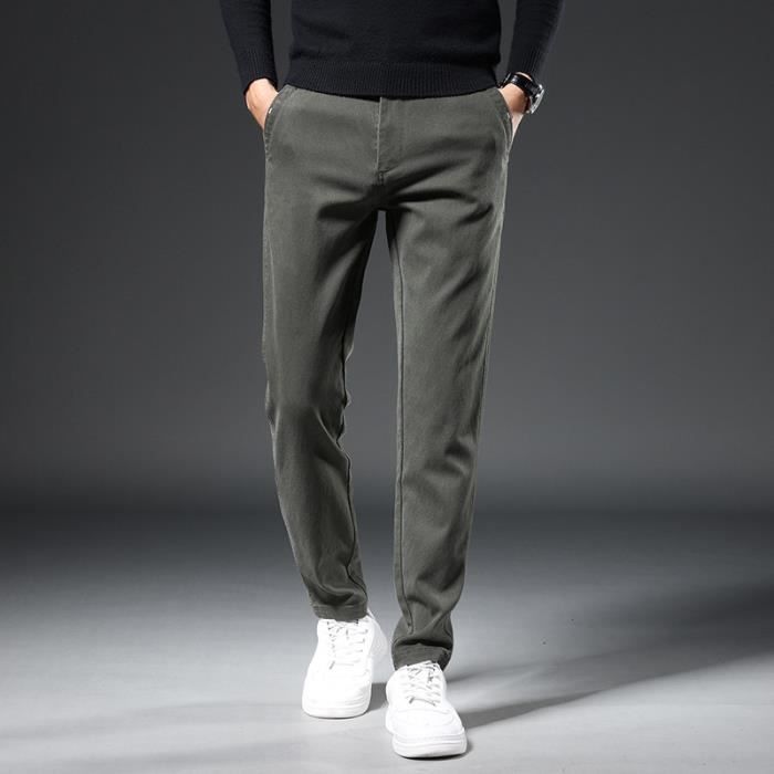 Pantalon Homme Extensible Automne Casual Jambe Droite Couleur Unie - Noir - INSFITY - Taille Standard Noir - Prêt-à-Porter