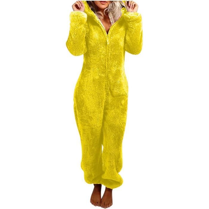 Pyjama Adulte Femme Hiver Chaud Barboteuse Combinaison Pyjama Zippe Capuche Femme Capuche en Peluche Oreilles de Chat jaune Jaune Cdiscount Pret a Porter