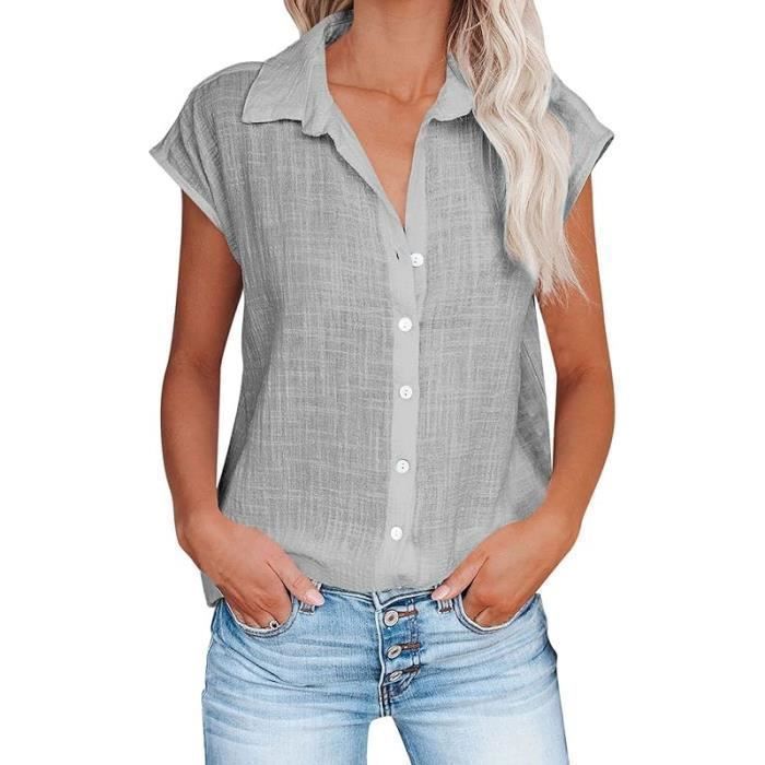 Chemise En Lin Et Coton Femme - Col V Manches Longues - Tunique Casual Élégante