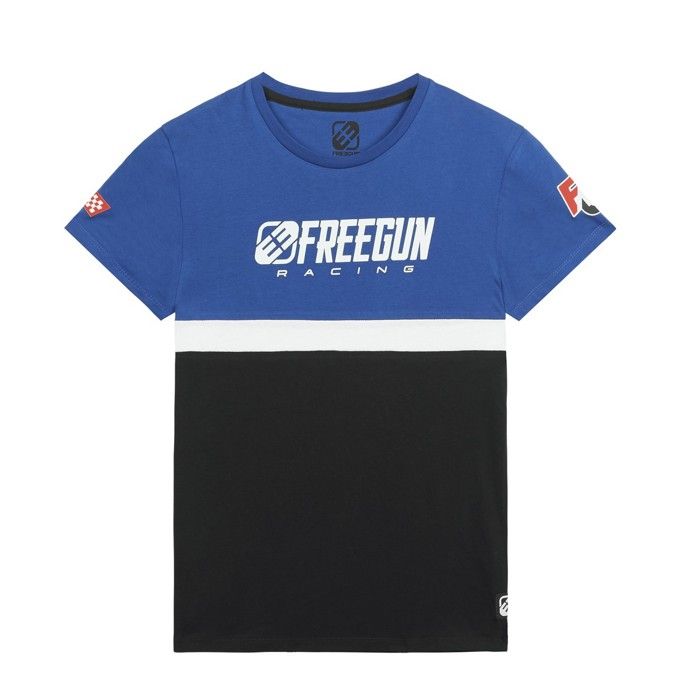 t-shirt racing garçon freegun - col rond - manches courtes - bleu