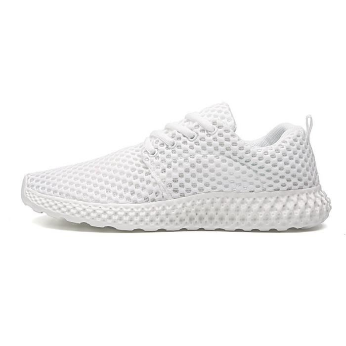 KIANII Baskets pour hommes blanches à lacets respirantes chaussures en maille uniques chaussures décontractées