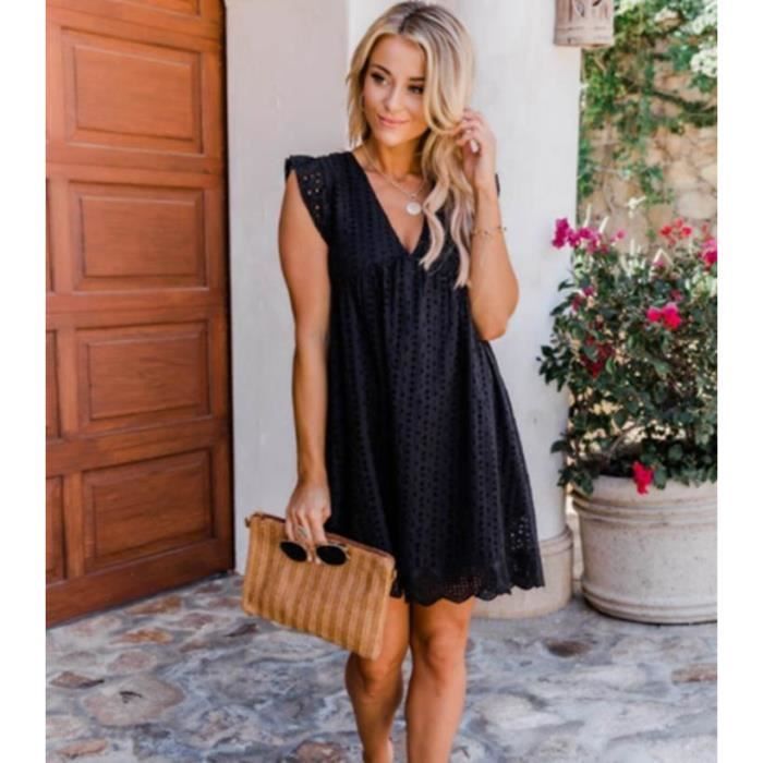 Robe De Soirée Longue ABS By Allen Schwartz - Dentelle Noire Deep V - Taille M - Neuf étiqueté
