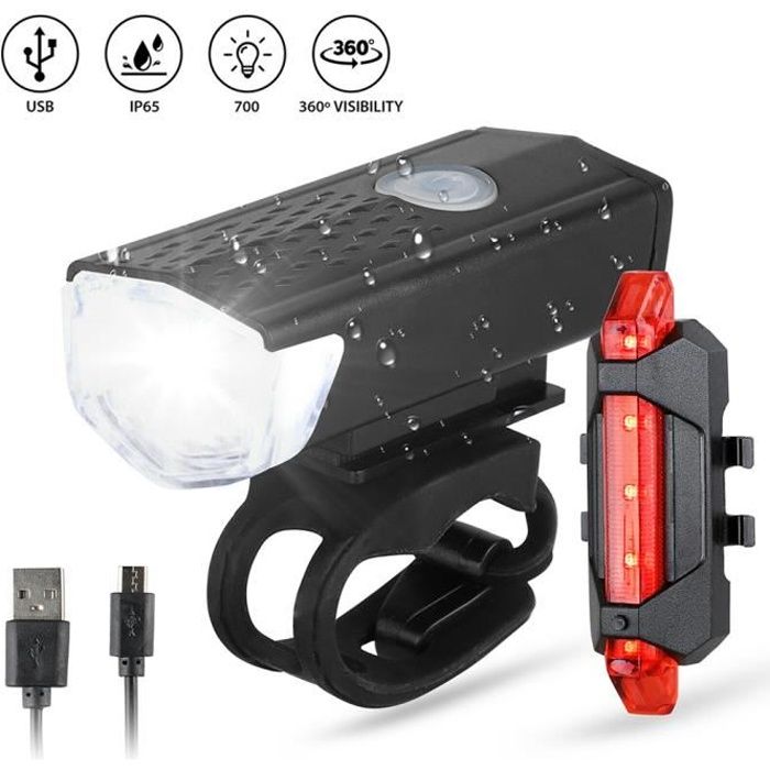 1pc éclairage vélo LED vélo avant + arrière Lampe frontale Jeu d'éclairage VTT vélo Feux arrière à vélo Lampe de poche