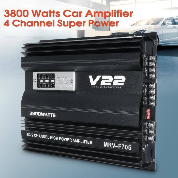 Amplificateur Voiture 4 Canaux 5200W - Stéréo Hi-Fi - Boîtier Aluminium Dissipateur Thermique - Compatible 12V