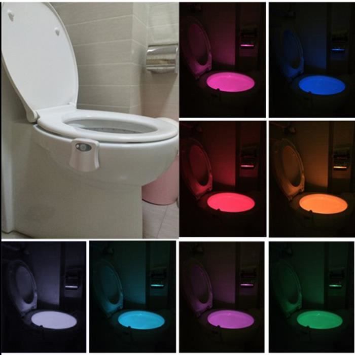 Lampe de Toilette Veilleuse LED pour WC/ Salle de Bain/Lavabo,Détecteur de  Mouvement Auto Éclairage à 8 Changement de Couleurs - Cdiscount Maison