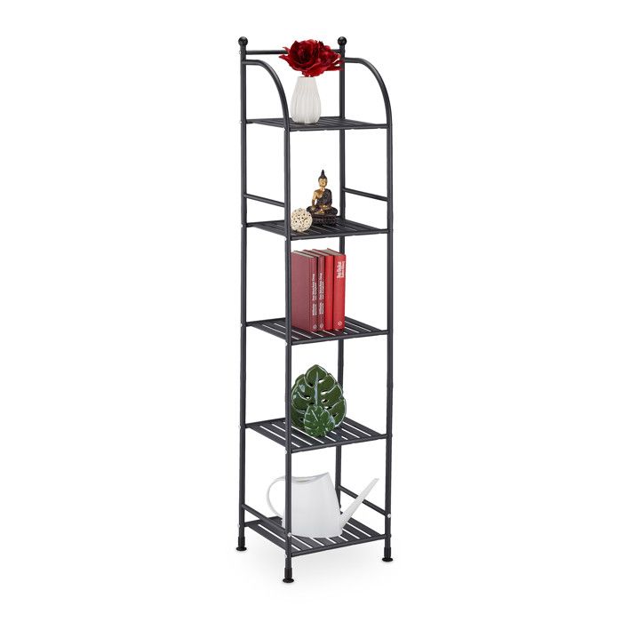 Relaxdays Étagère verticale acier HxLxP : 145x33x28 cm rangement cuisine et salle de bain 5 niveaux métal noir