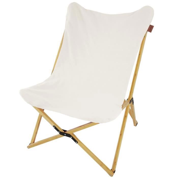 Fauteuil Relax de Camping Jardin Chaise Longue en Bambou et Coton Pliable - Skandika Tofte - 78 x 74 x 98 cm - Max. 120 kg - beige
