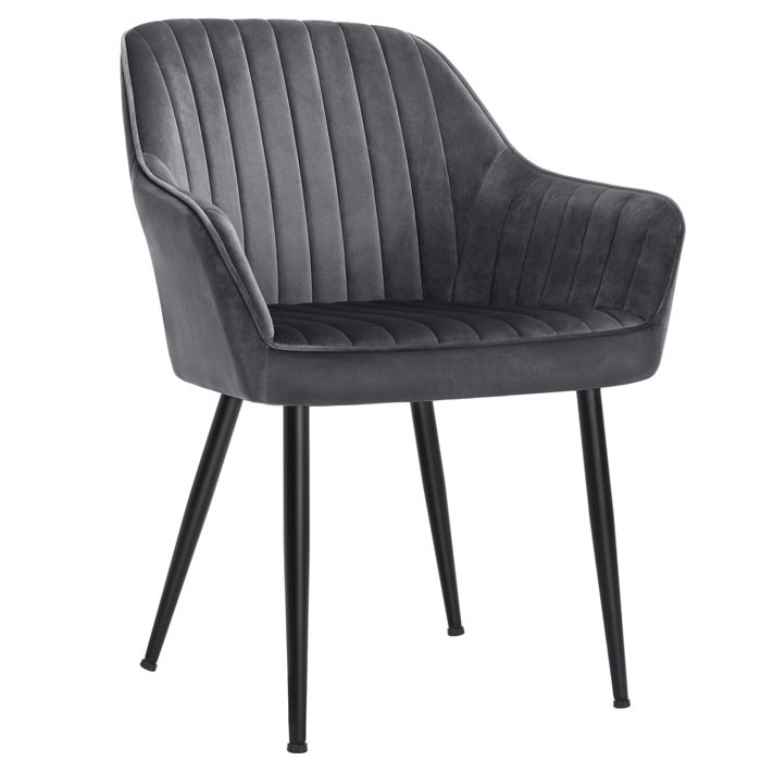 Chaise Salle à MangerFauteuil en Velours Rembourrée avec Accoudoirs Charge Max. 120 kg Pieds en Métal Gris et Noir dEncre