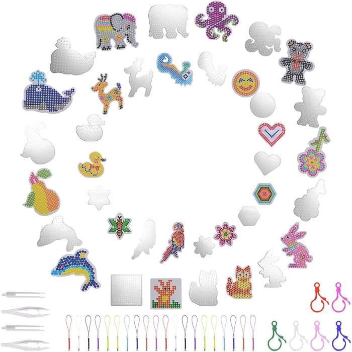 Plaques Perles à Repasser AUGSUN 5mm - 20 Modèles + Cartes Colorées - Artisanat Enfant Transparent