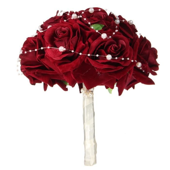 Tempsa Bouquet Fleur Rose Rouge Perles Artificielle Soie