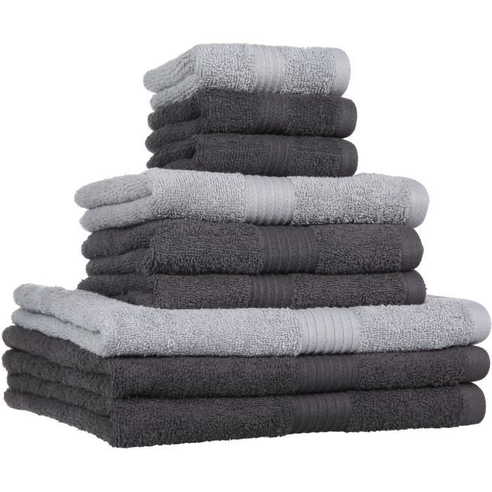 Lot de 9 serviettes de bain ESSENTIAL - 100% Coton - 50 / 90 / 130