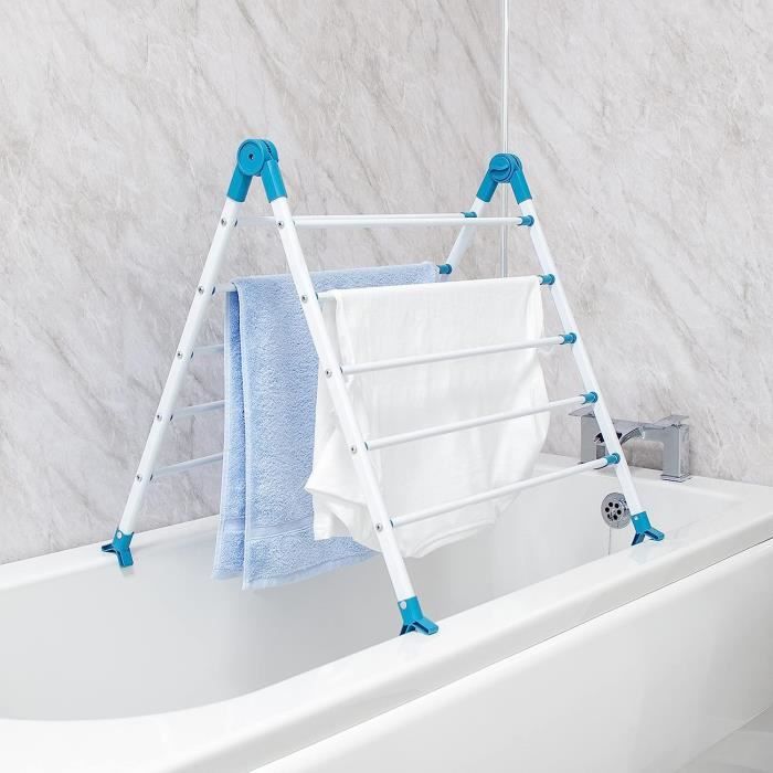Séchoir À Linge Extensible Pour Baignoire, Deux Couleurs, Rotation Réglable, 10 Barres De