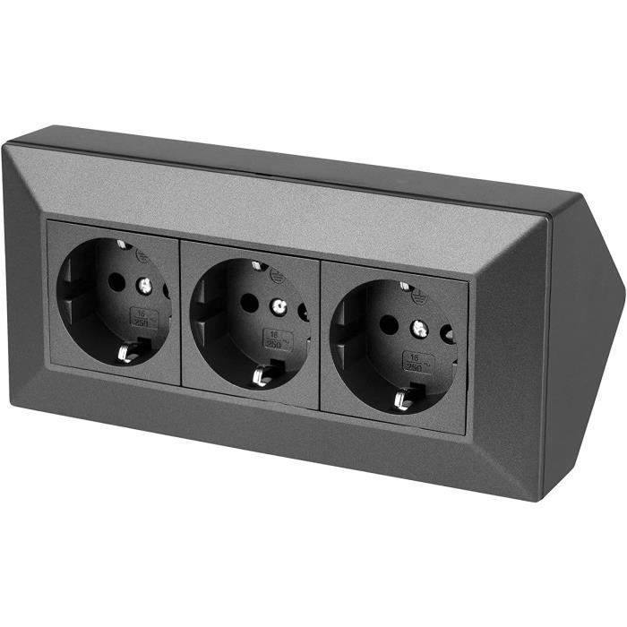 2-Fach Structure Bloc Multiprises Prise De Courant D'Angle + 2X USB Charge - 230V 16A 3600W - T1 Anthracite