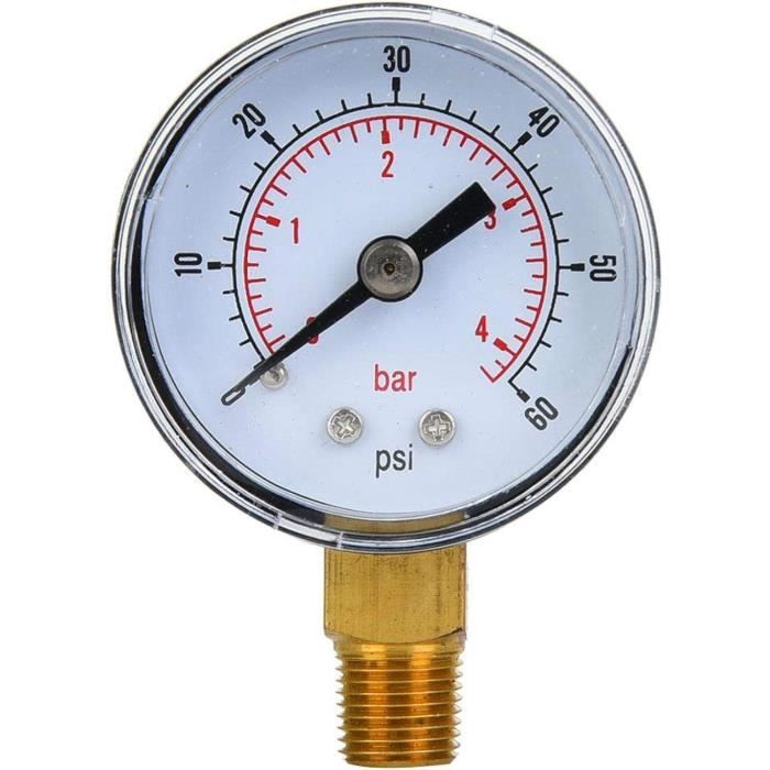 Manomètre Pression 0-4 Bar / 0-60 Psi - Pour Eau, Air Ou Huile