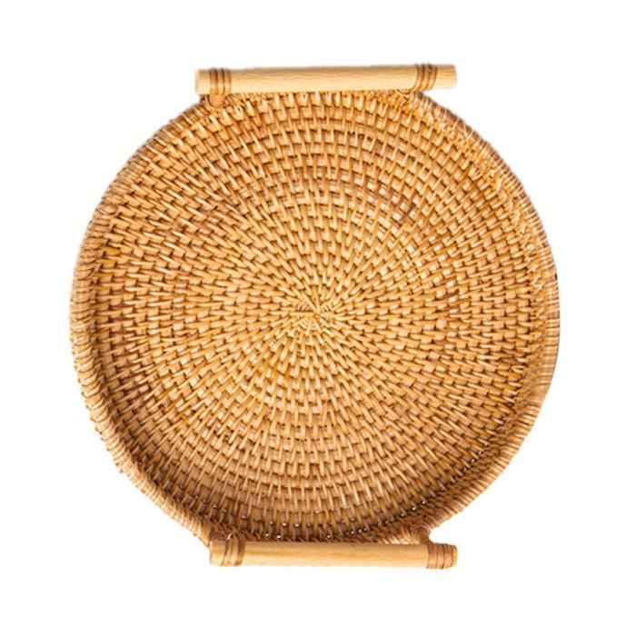 Grand Plateau De Service Rond En Bois – 50 Cm Avec Poignées – Idéal Pour Thé, Café, Apéritif, Table Basse Ou Ottomane