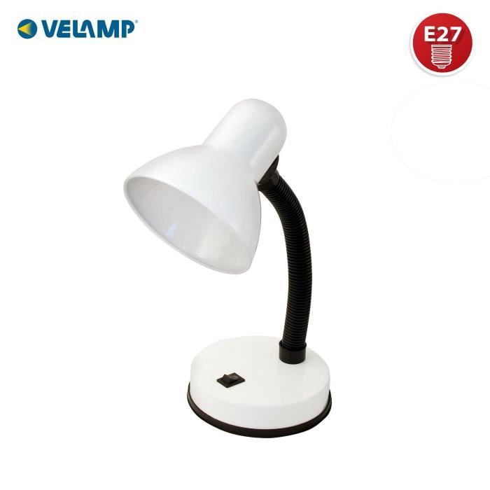 VELAMP Lampe de bureau CHARLESTON E27 métal bras pivotant câble 150 cm blanc VELAMP Lampe de bureau CHARLESTON E27 métal bras pivotant câble 150 cm blanc