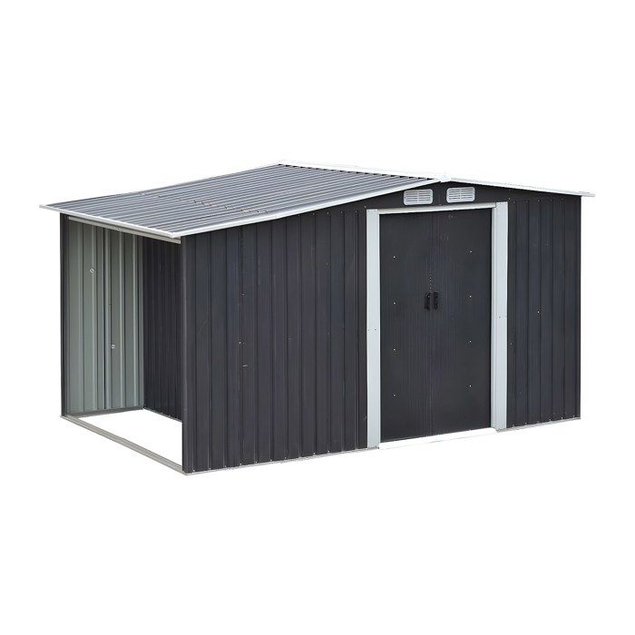 Abri de jardin métal avec abri bûche en acier galvanisé gris 67 m² - LERY