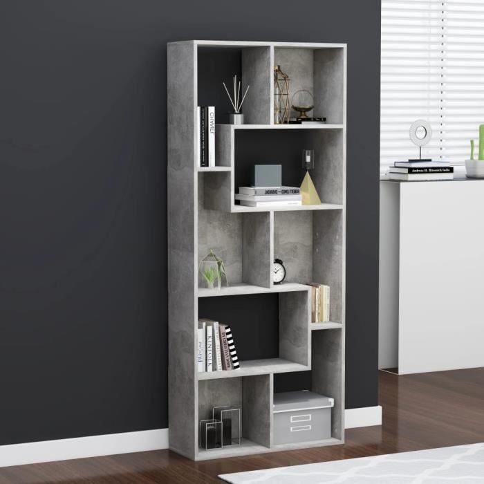 SALE 2024 Bibliothèque Salon Gris béton 67x24x161 cm Aggloméré 6211Kg