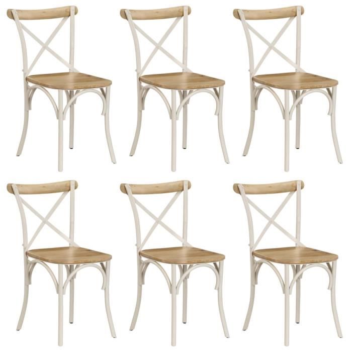 vidaXL Chaises à dossier croisé 6 pcs Blanc Bois de manguier massif