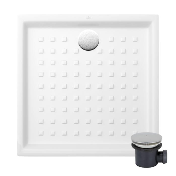 Pack receveur 100 x 100 VILLEROY ET BOCH O Novo ceramique carré blanc avec bonde D90