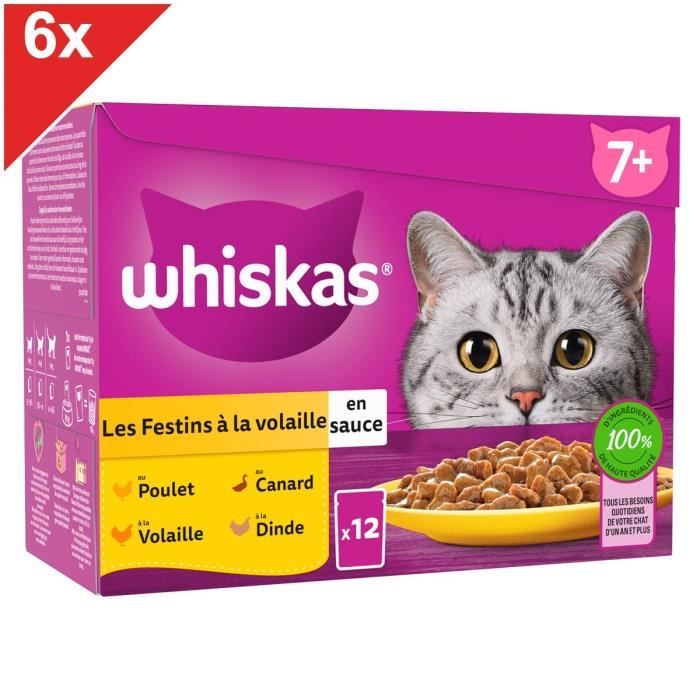 WHISKAS SENIOR 72 Sachets fraîcheur en sauce 4 variétés pour chat 85g (6x12)