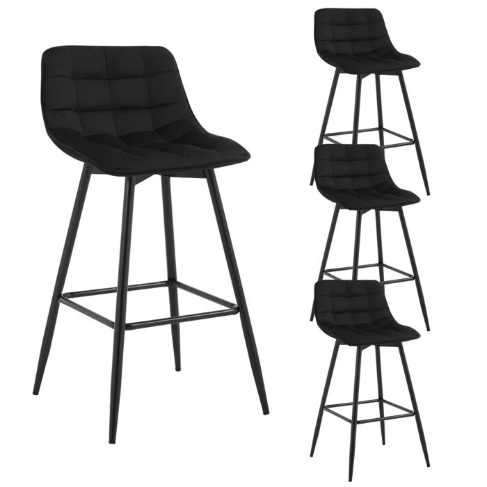 WOLTU 4X Tabouret de Bar Chaise de Bar Assise rembourrée en Velours avec Pieds et Repose-Pieds en métal Noir WOLTU 4X Tabouret de Bar Chaise de Bar Assise rembourrée en Velours avec Pieds et Repose-Pieds en métal Noir