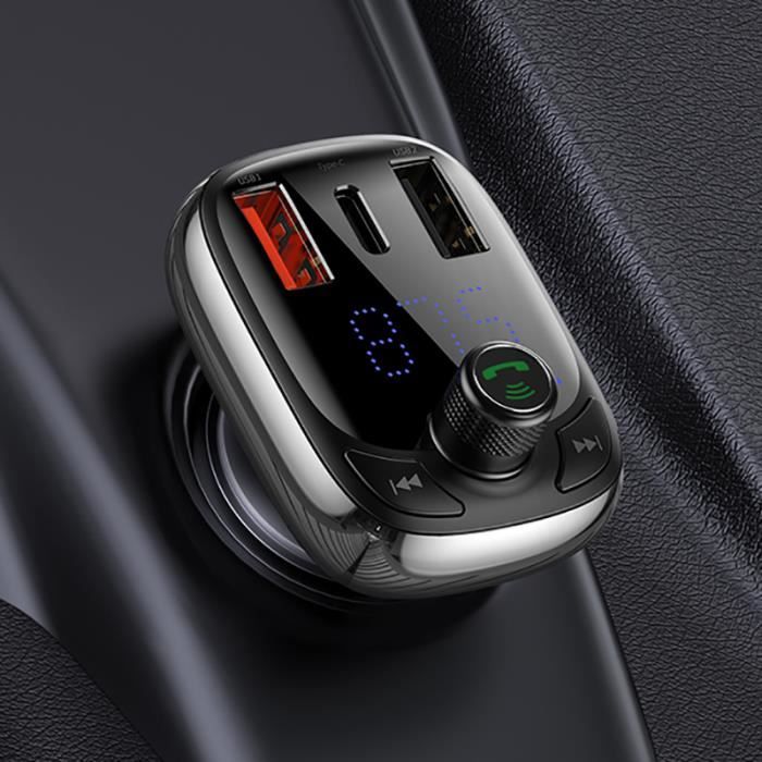 Transmetteur FM Bluetooth 5.1 Pour Voiture - Kit USB, Appel Mains Libres, Diffusion Musique Depuis Téléphone - Noir
