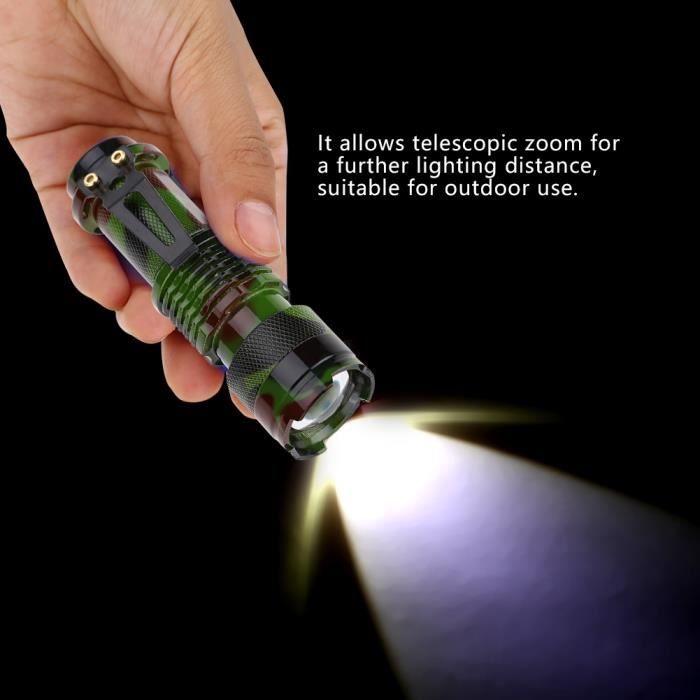 mini lampe de poche zoom lampe de poche led couleur (camouflage) en stock