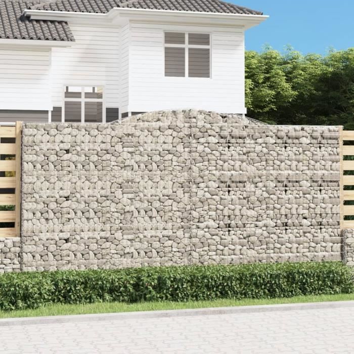 Mur de soutènement en gabion - ZJCHAO - Arqué 400x30x200/220 cm - Fer galvanisé - Blanc - Cage à gabion voûtée