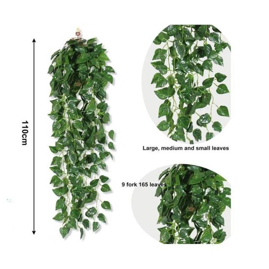 LuckyGreenery Lierre artificiel, plante artificielle réaliste avec pot en plastique pour décoration de maison, bureau, jardin (66 cm de long