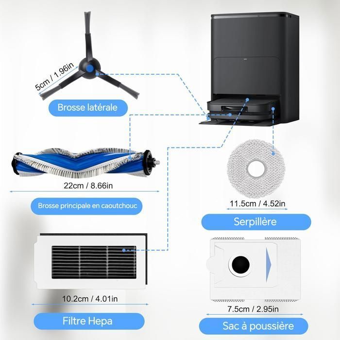 Kit Accessoires 15 Pièces Pour Ecovacs Deebot X11 OmniCyclone - Brosses, Filtres, Serpillères